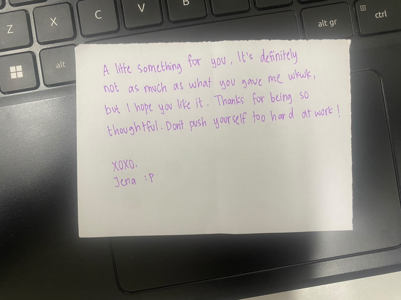a sweet handwritten note from jenaa
